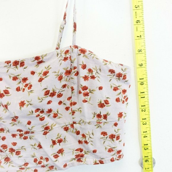 AMERICAN EAGLE Women's Mauve Purple Red Crop Top Blouse MEDIUM Floral Strappy - Picture 6 of 8